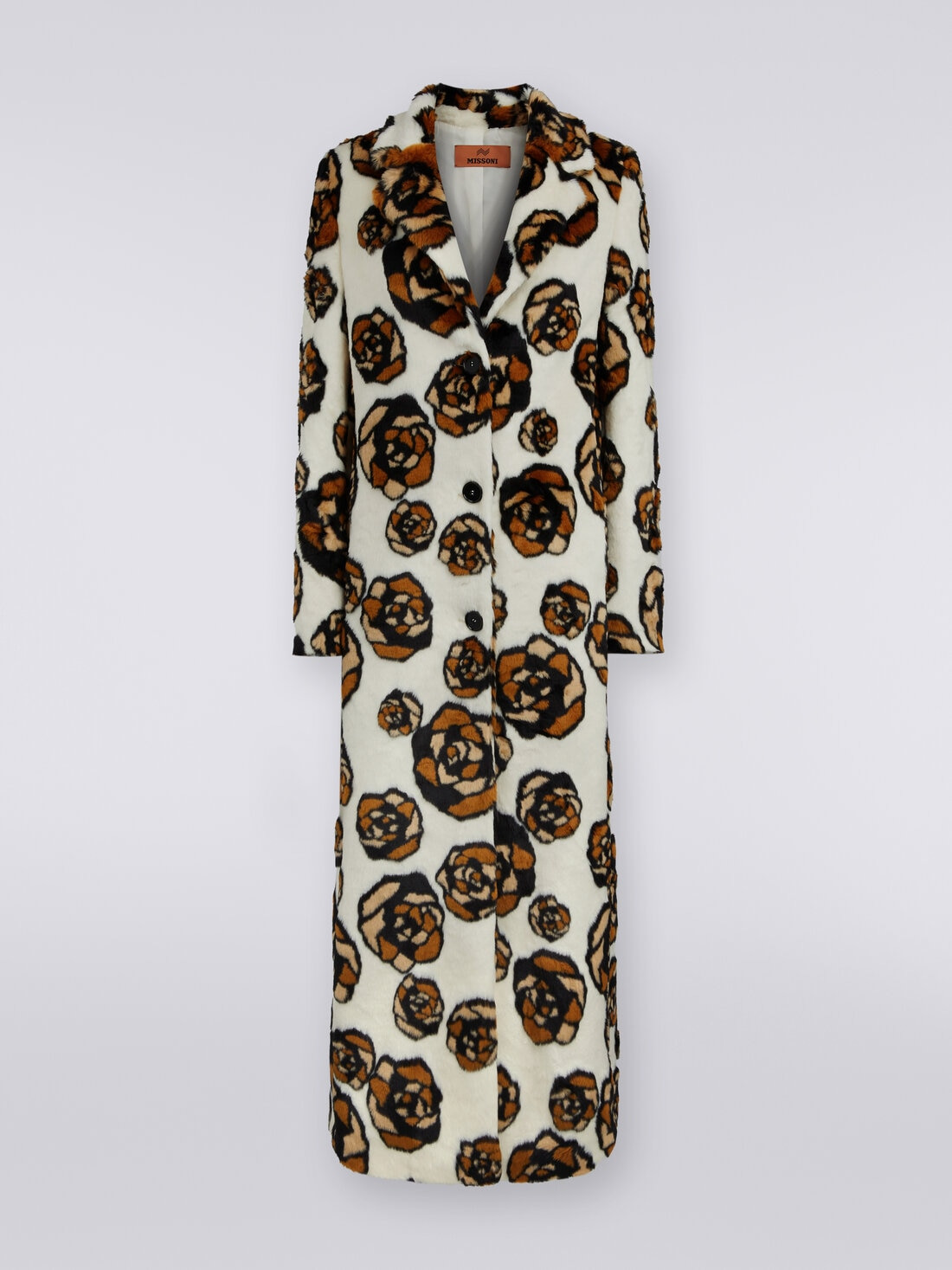 Long faux fur coat with roses - 1
