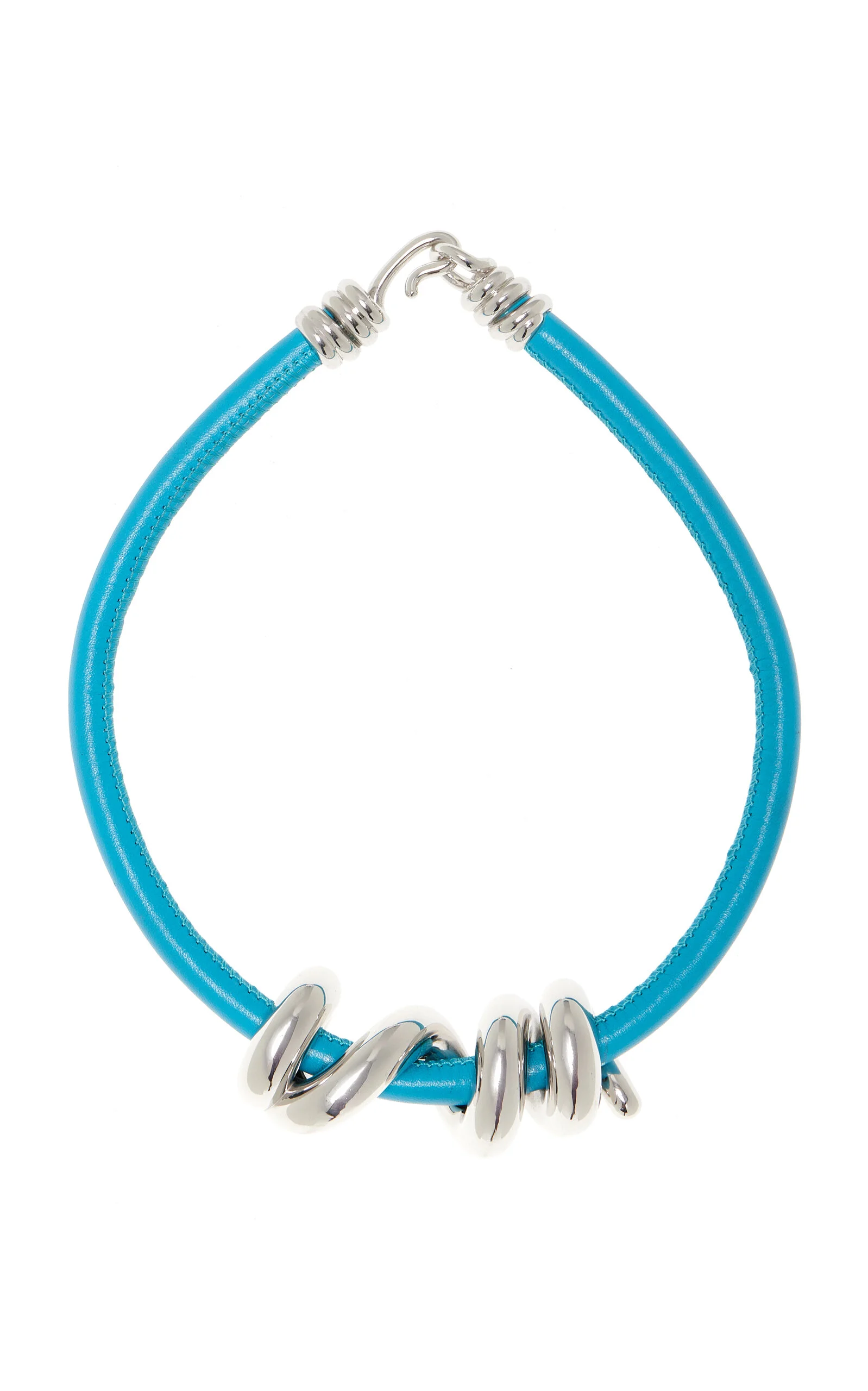 Sterling Silver Leather Necklace blue - 1