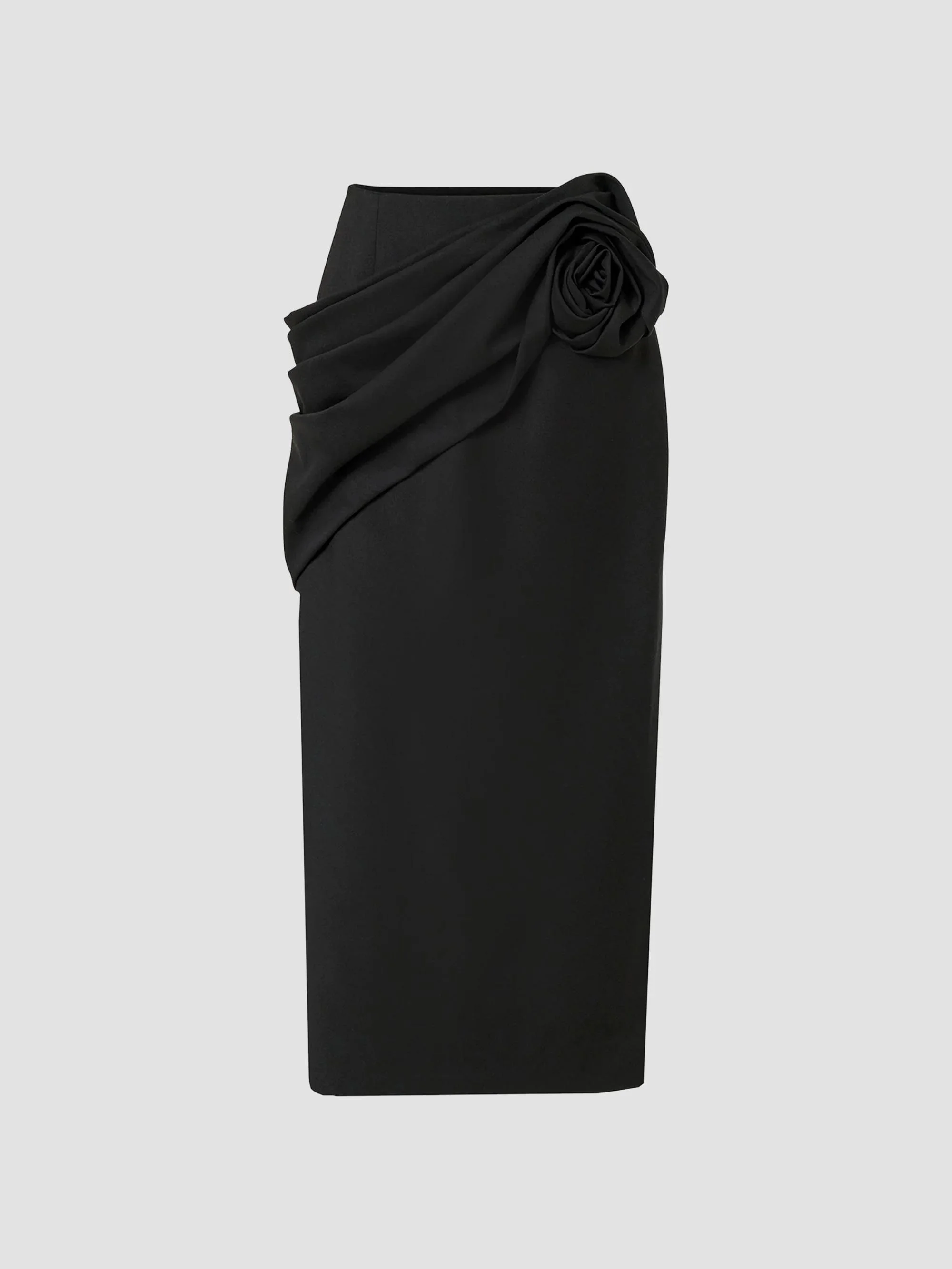 Women's Draped 3D-Rose Virgin Wool-Blend Midi Skirt - Black - 1