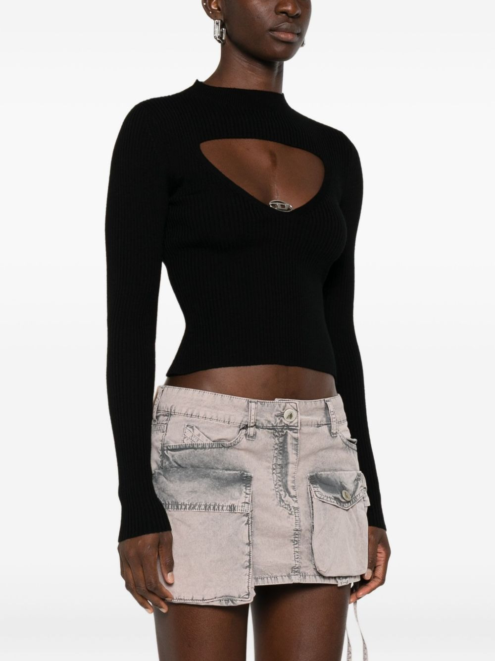 keyhole-neckline ribbed top - 3