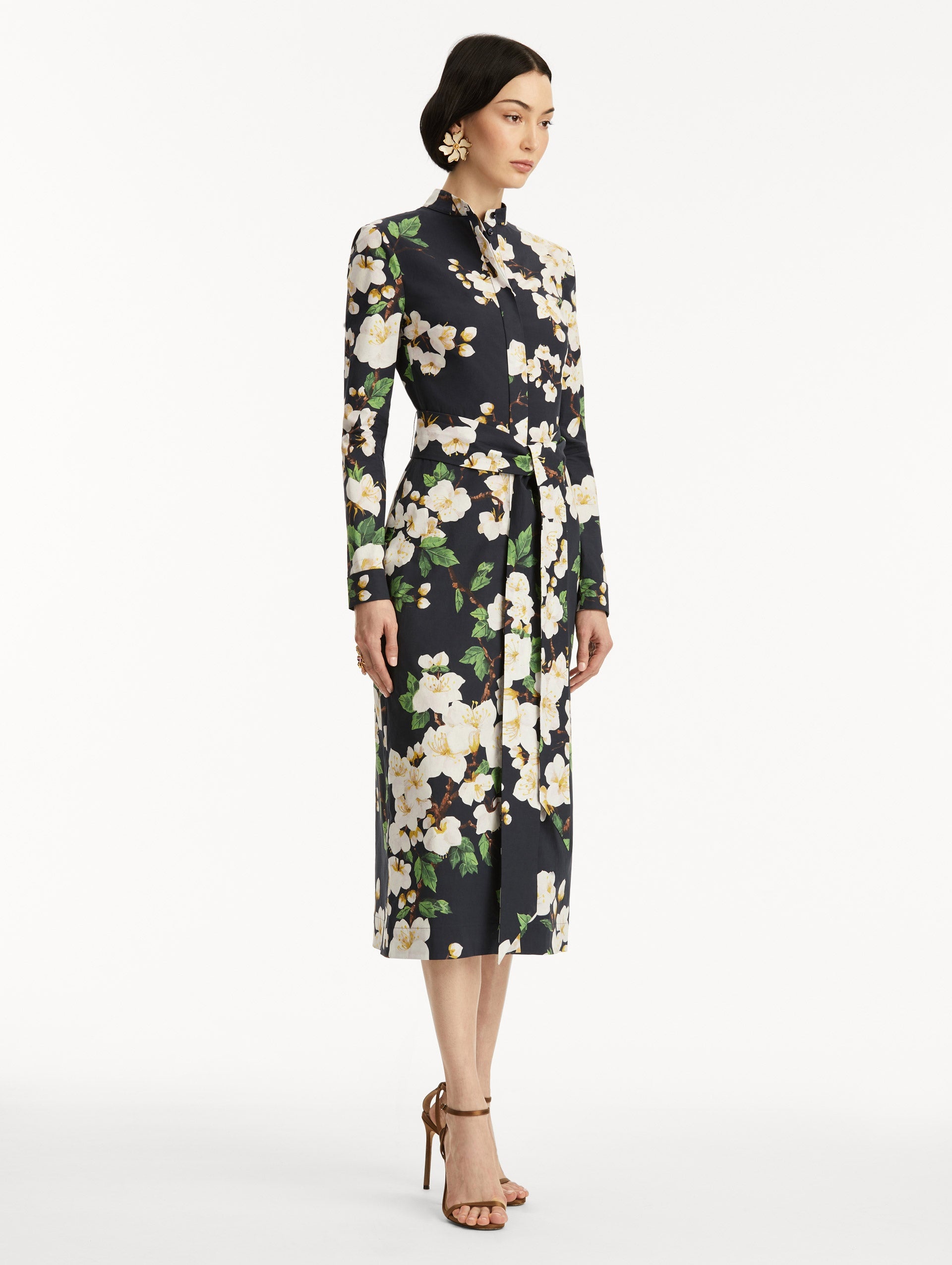 CHERRY BLOSSOM COTTON POPLIN PENCIL DRESS - 4