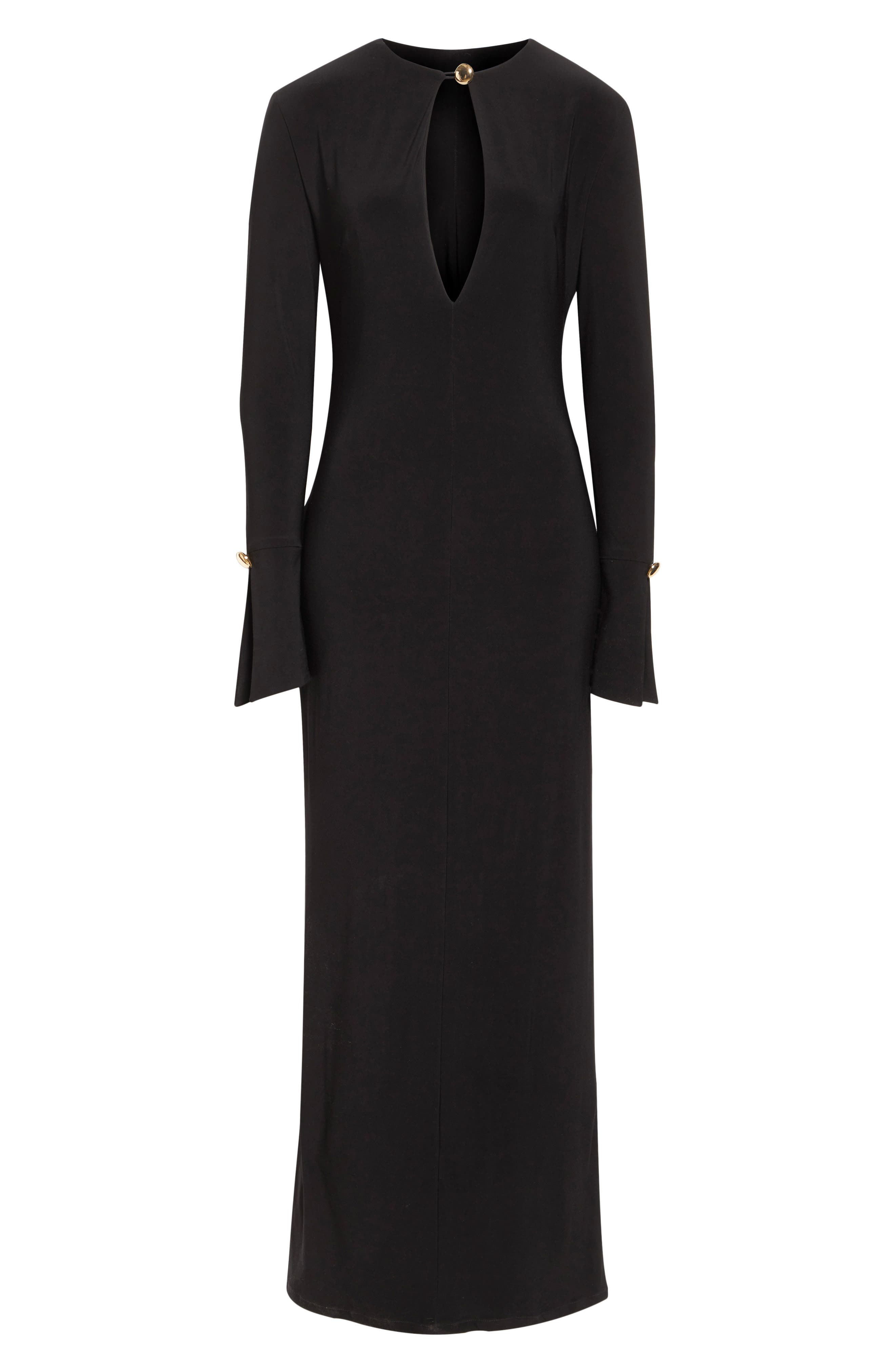 Brandon Maxwell Sylvie Plunge Neck Long Sleeve Gown in Black at Nordstrom - 5