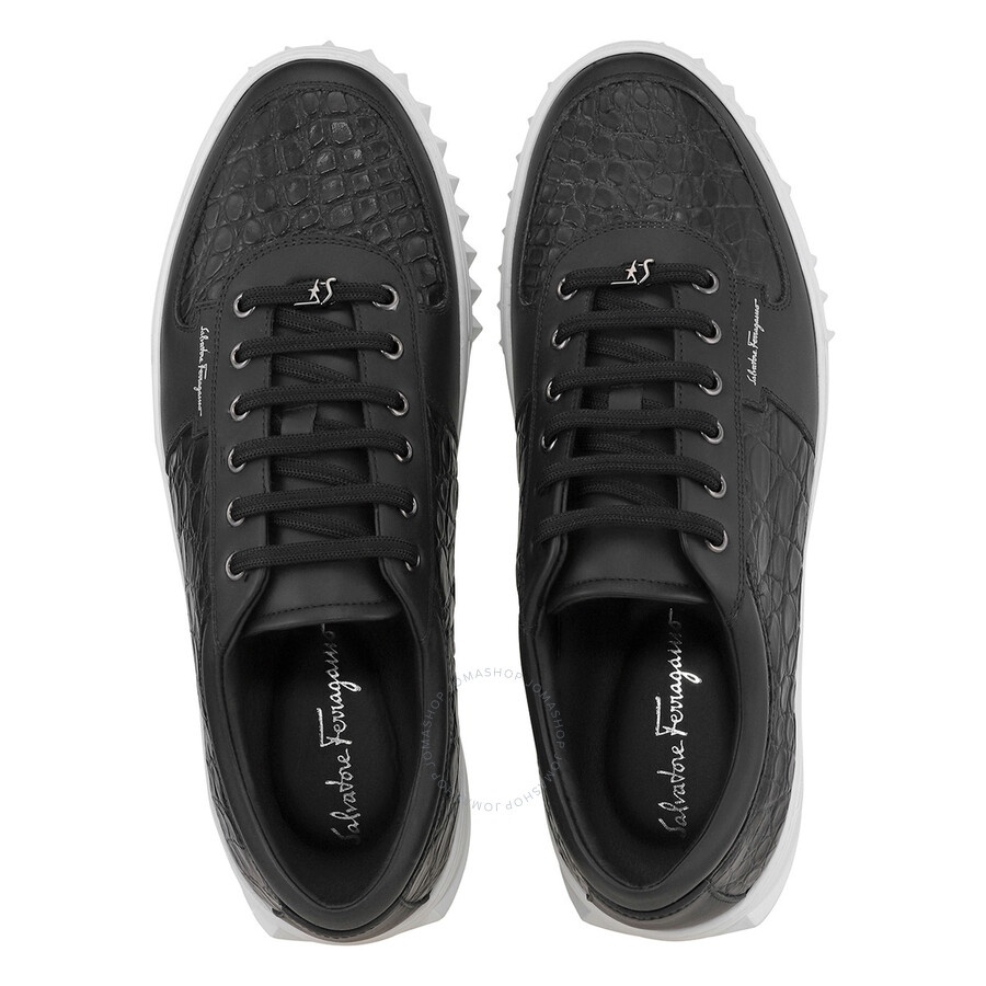 Salvatore Ferragamo Men's Scuby Black Croco Leather Low-top Sneakers - 3
