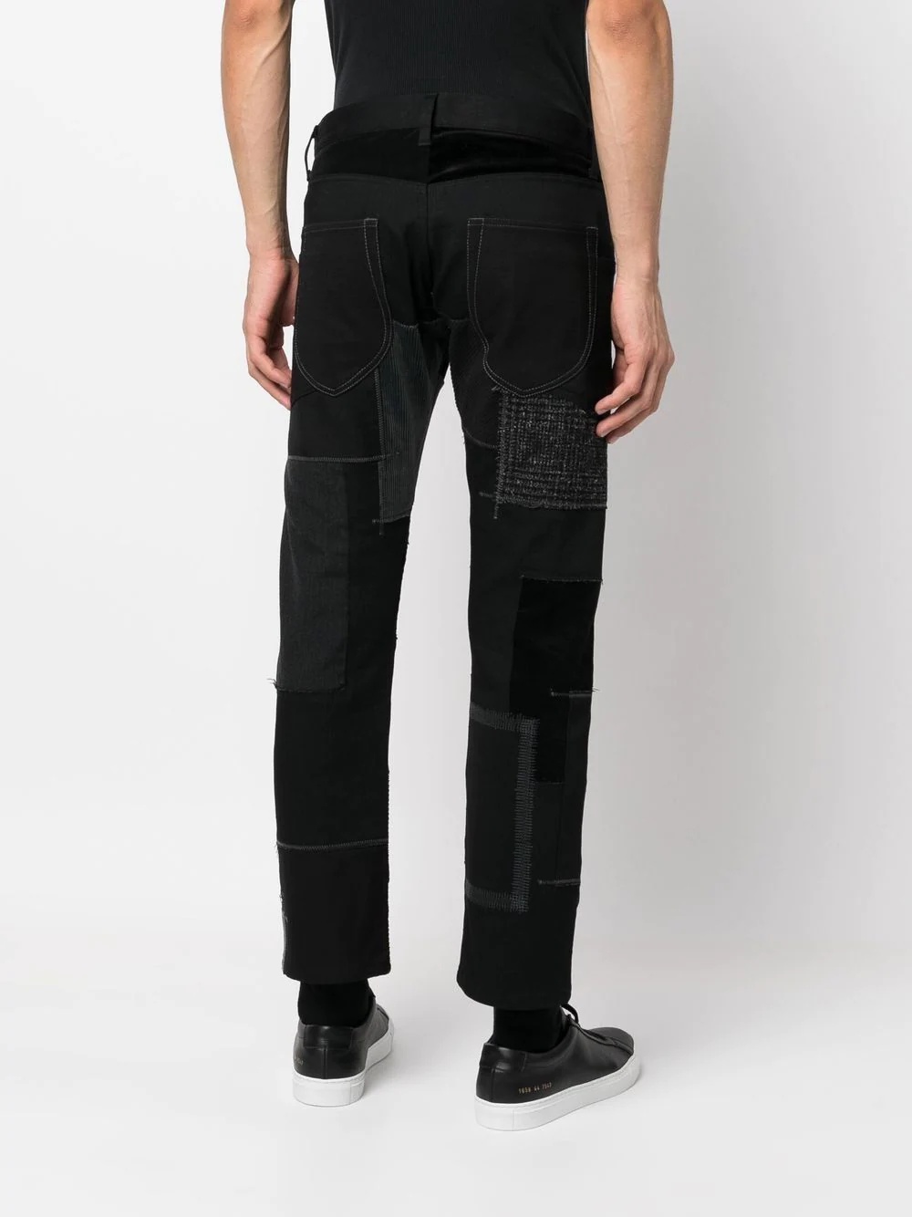 patchwork cotton-leather jeans - 4