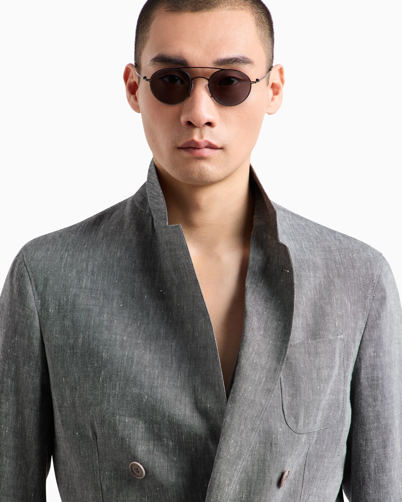 UPTON LINE SINGLE-BREASTED JACKET IN DENIM-EFFECT LINEN AND WOOL - 5
