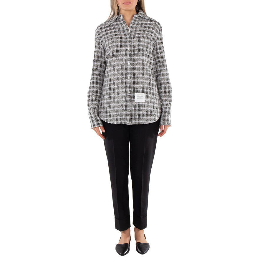 Thom Browne Ladies Check Crochet Tweed Oversized Shirt - 6