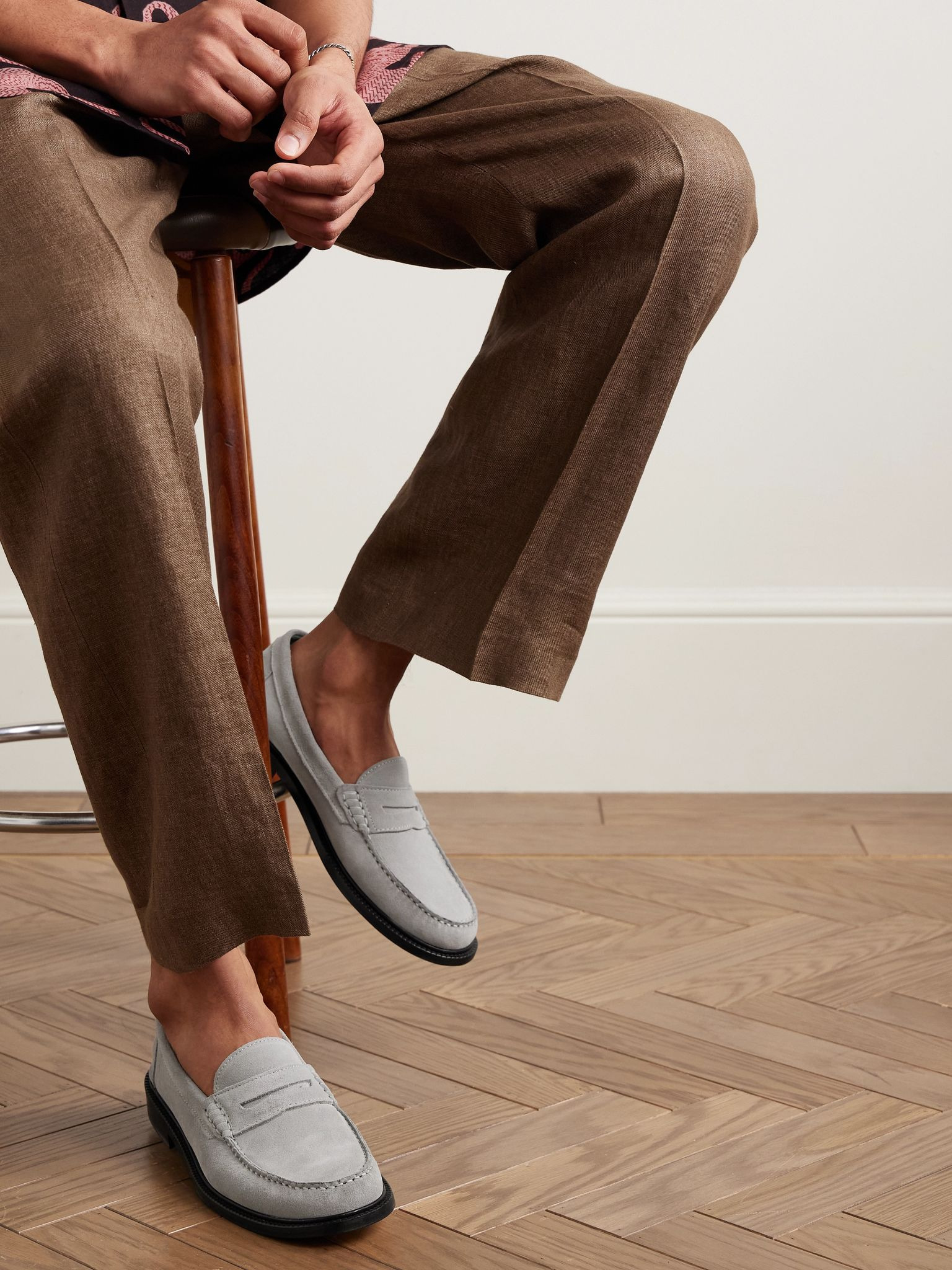 Yardee Suede Penny Loafers Stone - 2