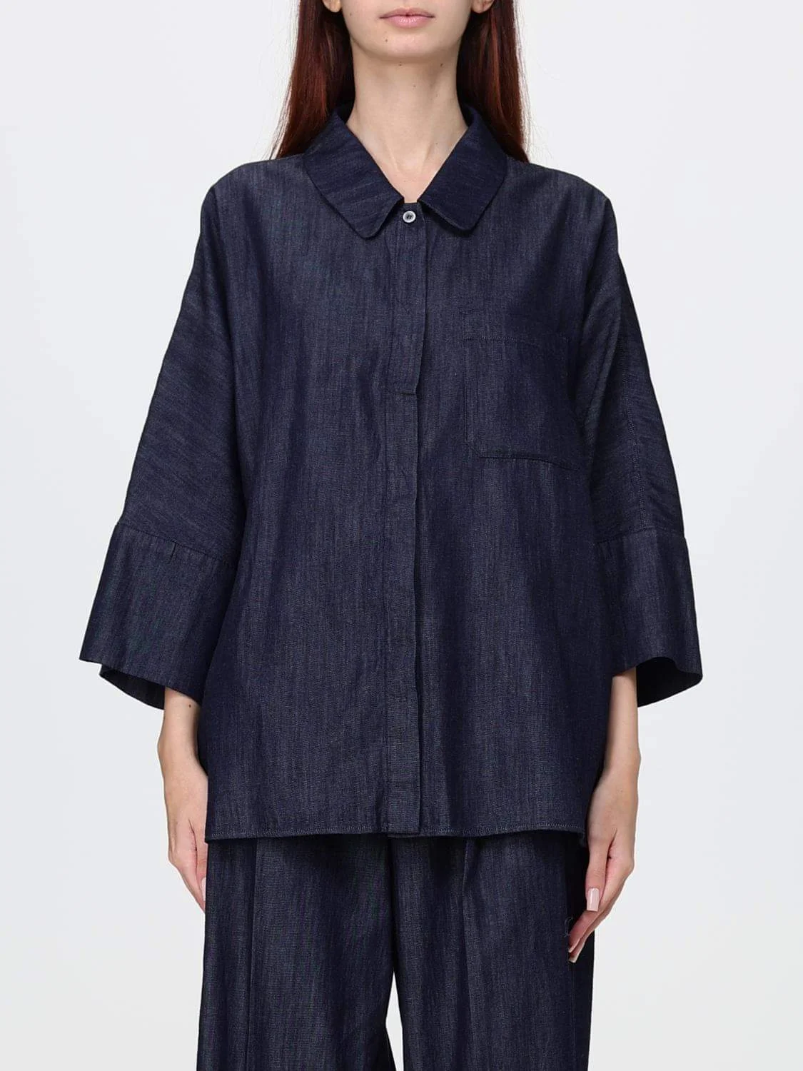 Max Mara Women Relaxed Fit Cotton Denim Shirt Max Mara With Dropped Shoulders And Concealed Placket - 1