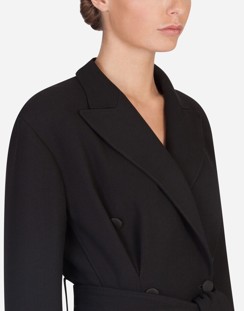 Belted double-breasted crepe coat 4