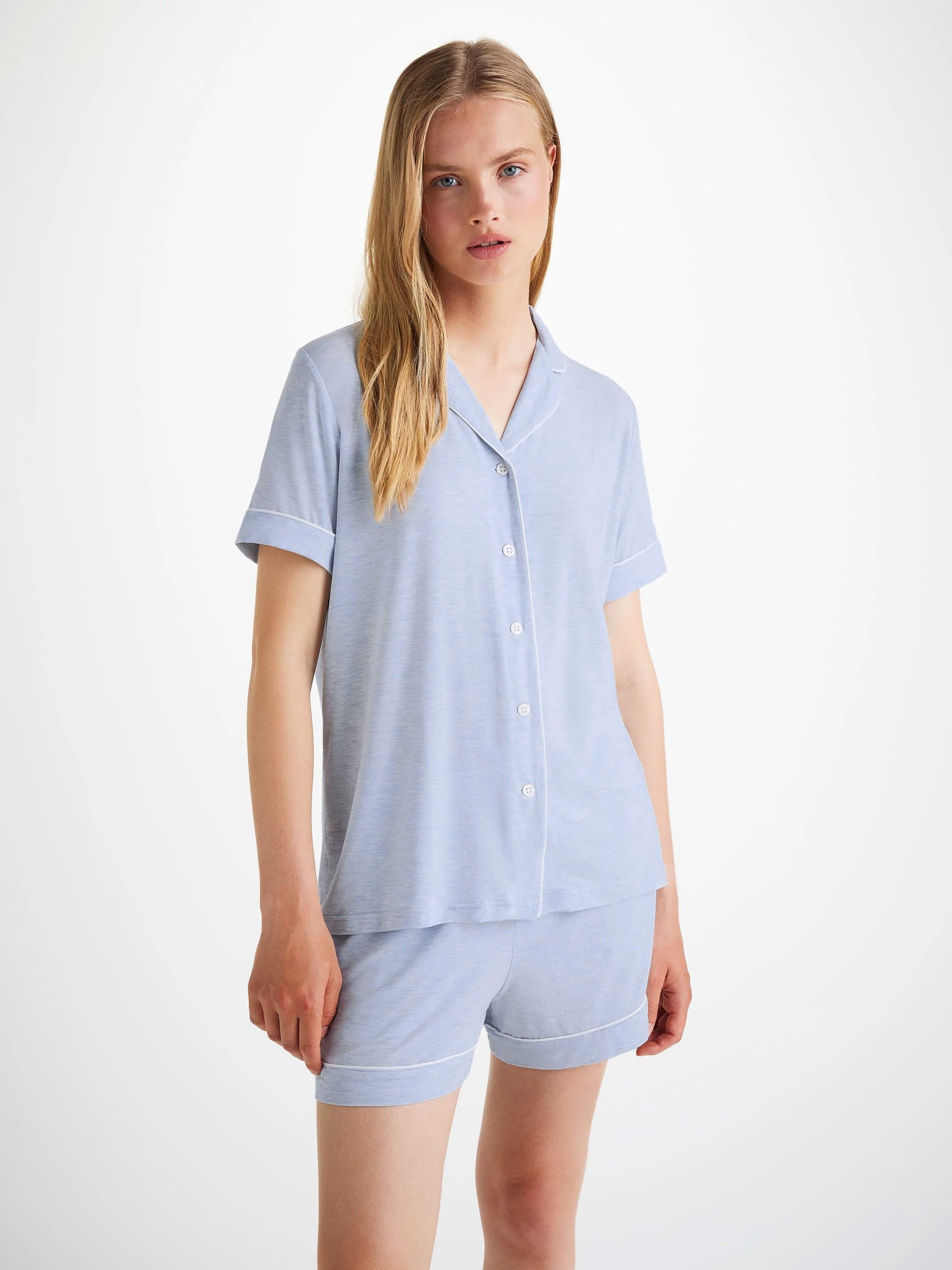 Women's Short Pyjamas Ethan Micro Modal Stretch Blue - 3