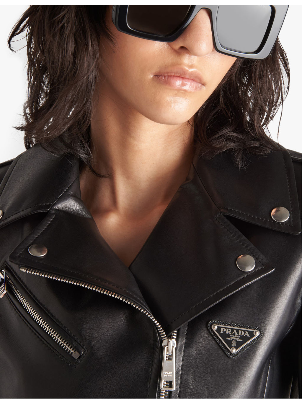 Brand-plaque cropped leather biker jacket - 5