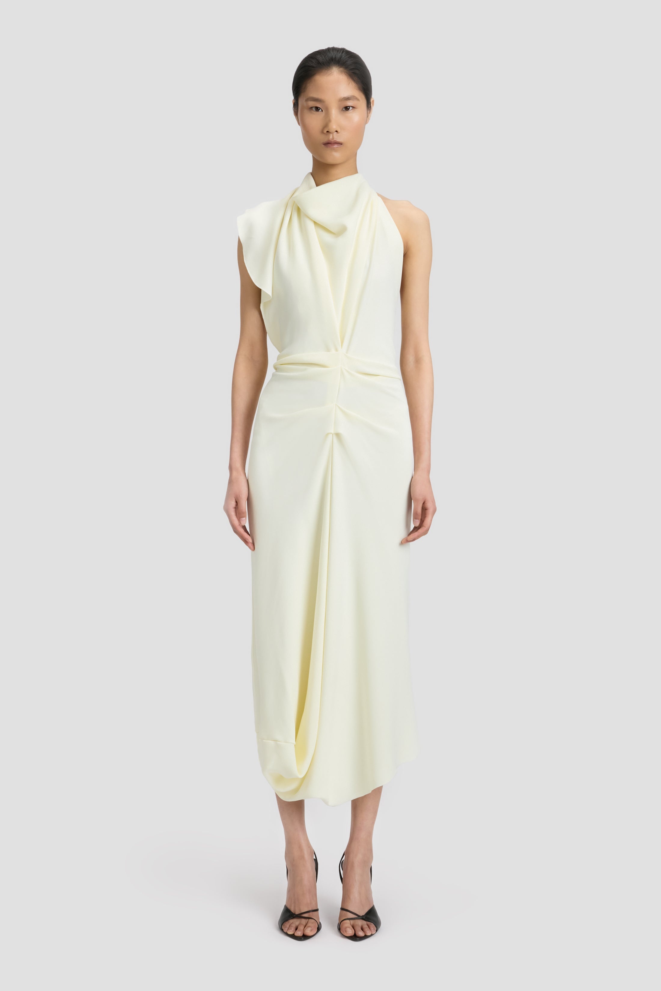Backless Scarf Detail Midi Dress In Vanilla - 2