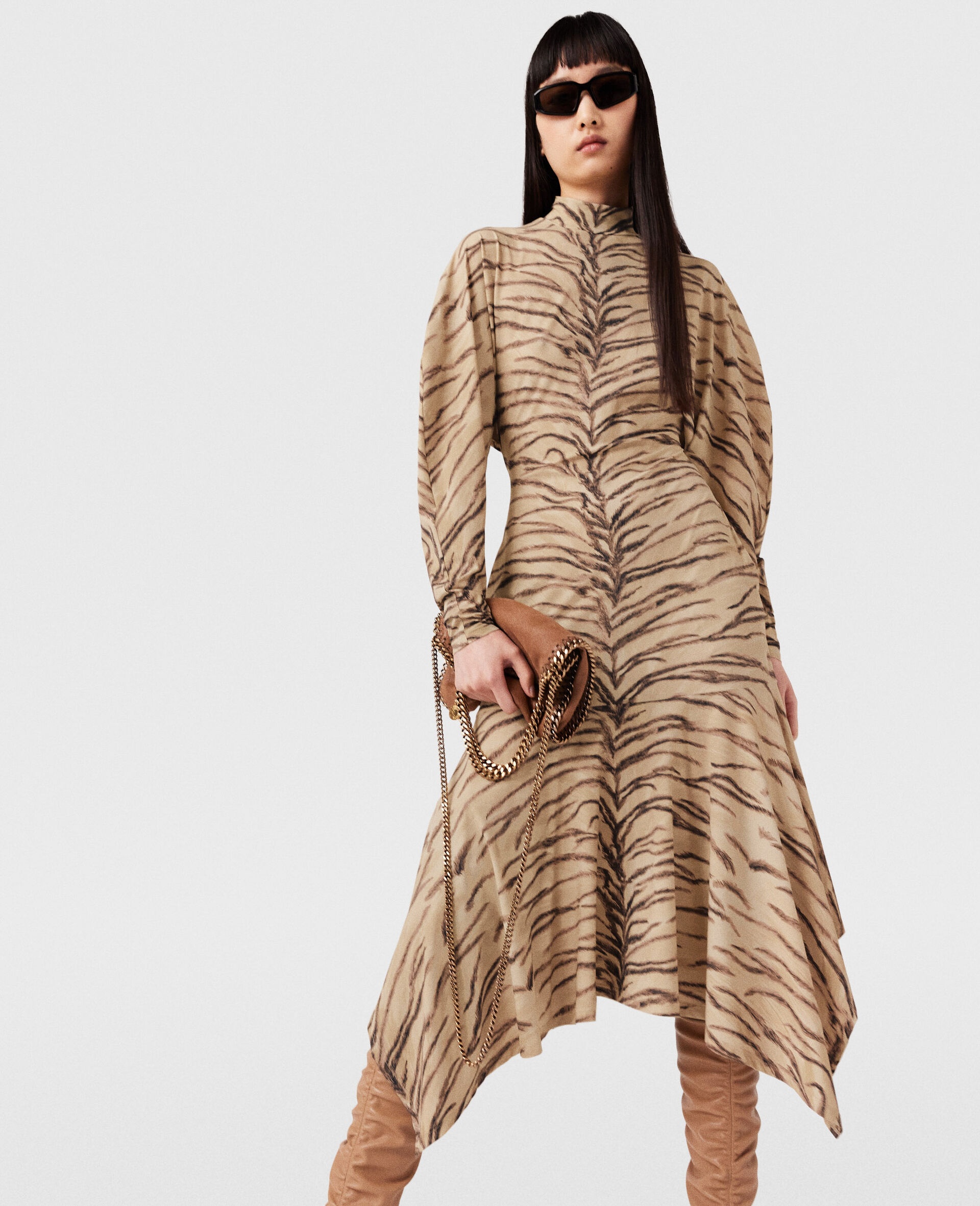 Tiger Print Puff Sleeve Midi Dress - 2