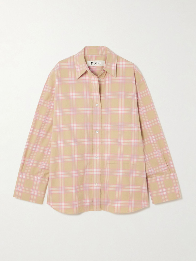 Oversized checked cotton-flannel shirt Pink 1
