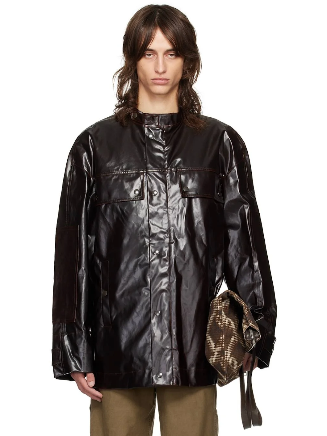 Brown Stand Collar Jacket - 1