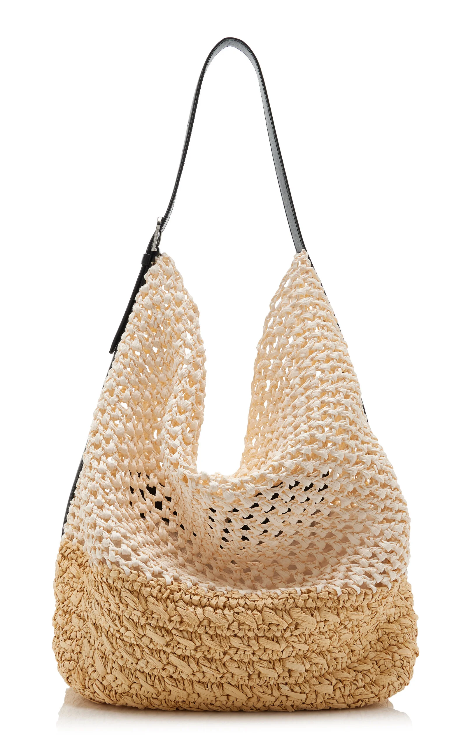 Belted Woven Raffia Tote Bag white - 1