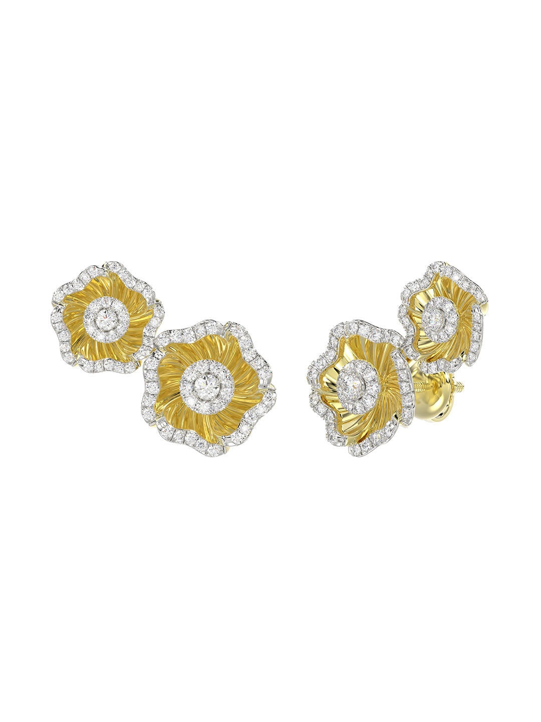 HALO FLOWER YELLOW GOLD EARRINGS - 2