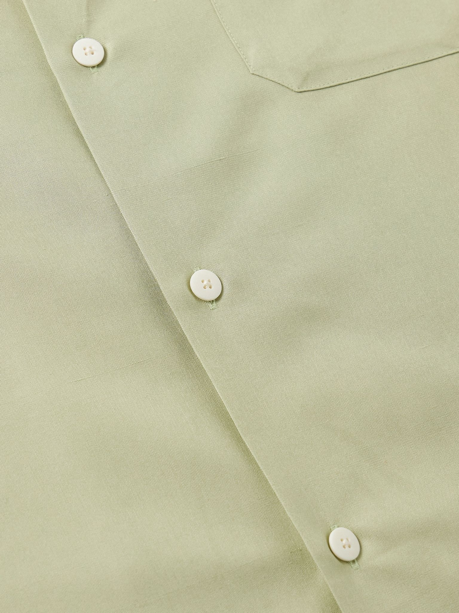 Keesey Convertible-Collar Silk-Shantung Shirt Sage green - 4