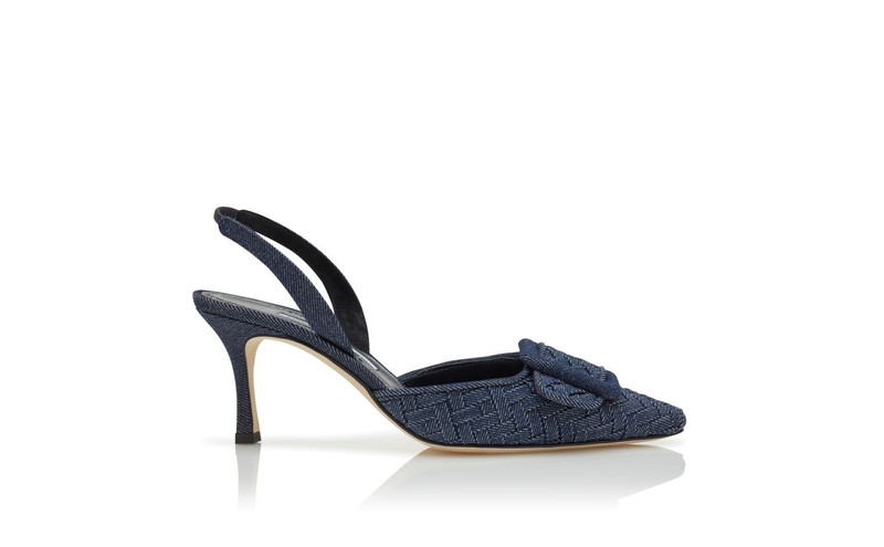 Dark Blue Chambray Slingback Pumps 1