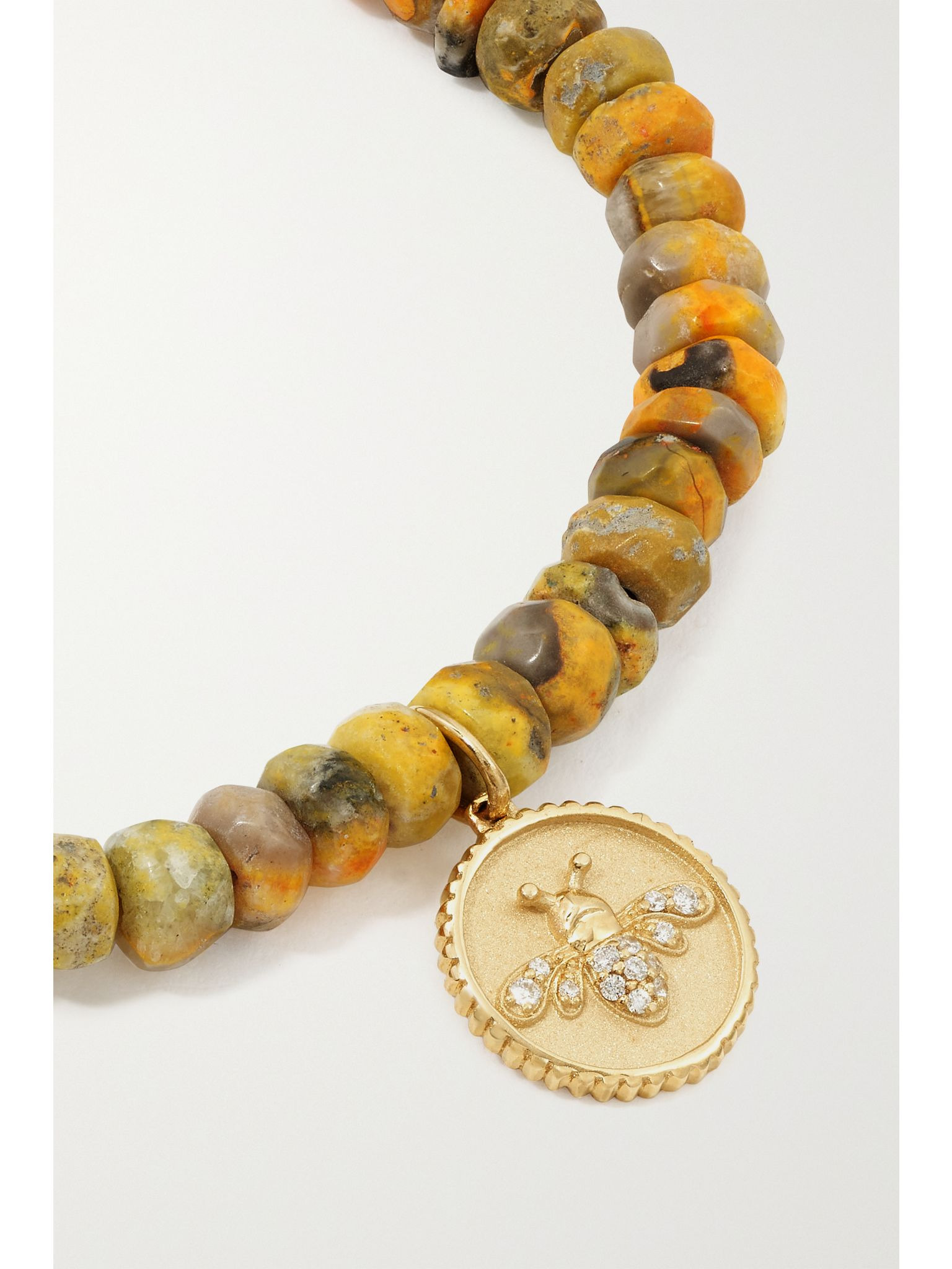Tiny Bee 14-karat gold, jasper and diamond bracelet Mustard - 4