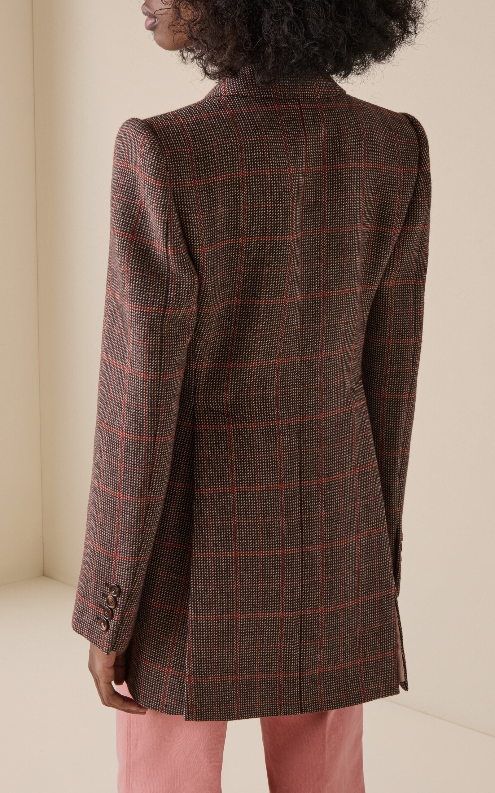 Long Checked-Wool Blazer brown - 4