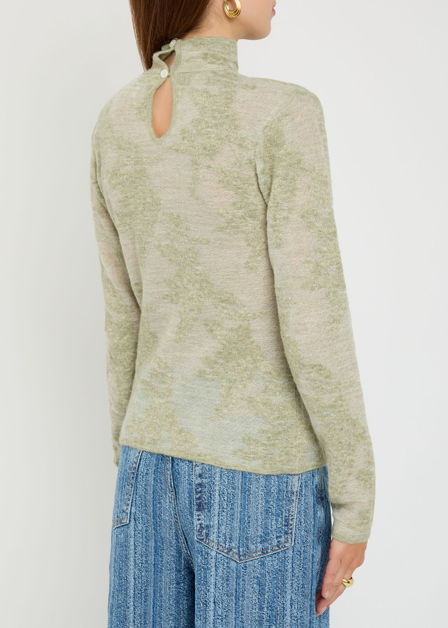 Ganni Floral-intarsia Semi-sheer Knit top - 3