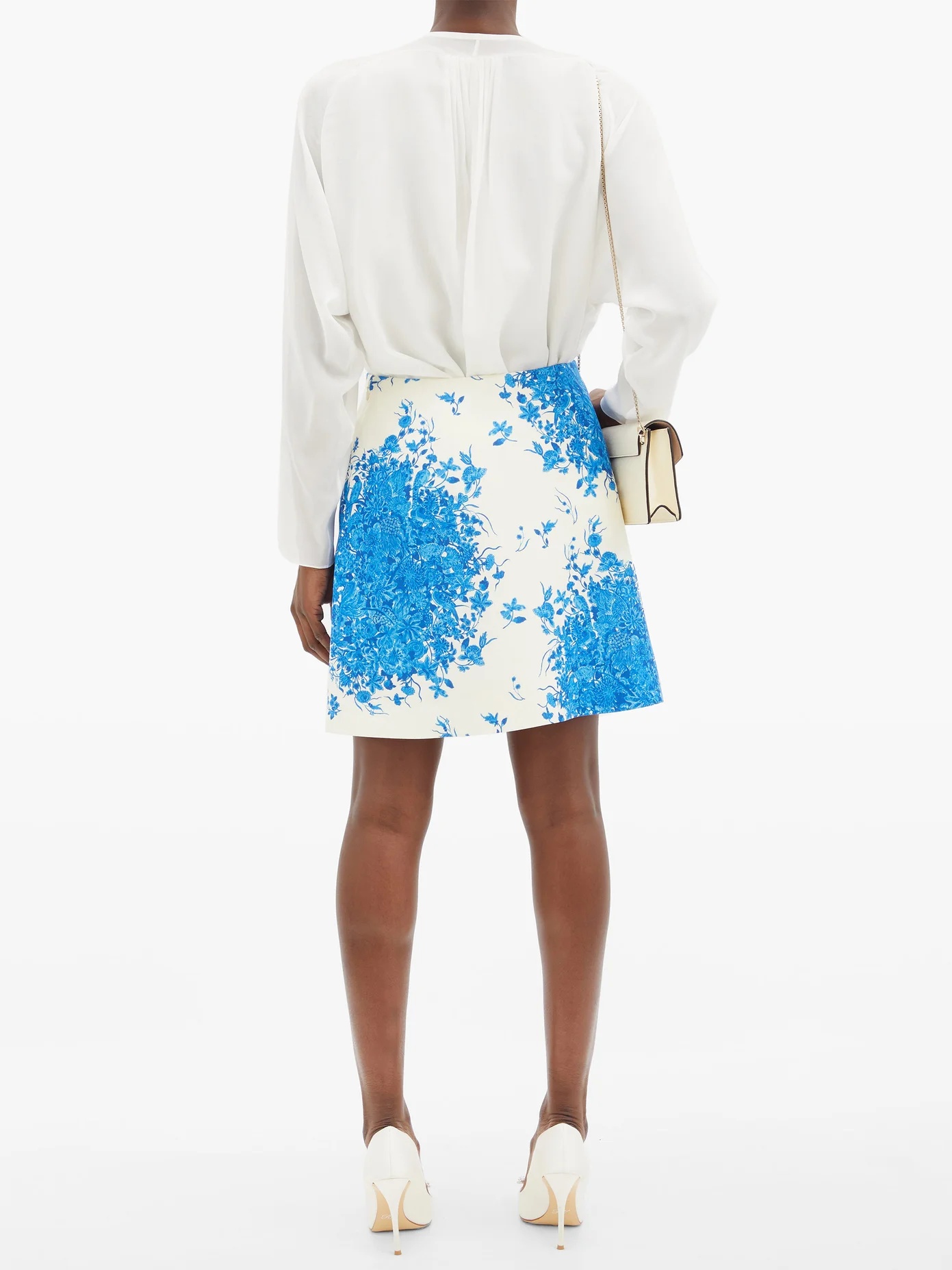 Delft-print silk-twill mini skirt - 5