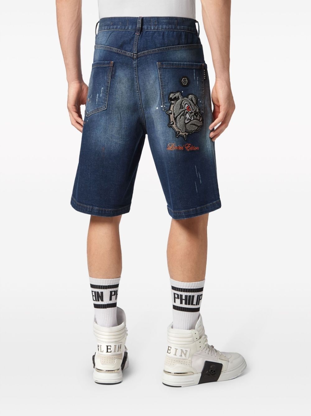 splatter-print knee-length denim shorts - 4