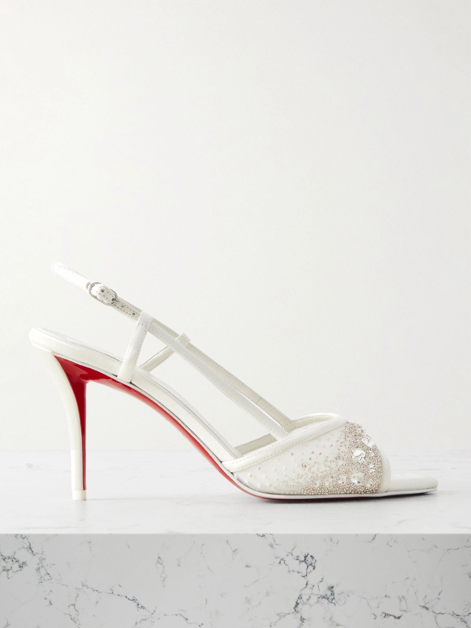 Miss Z 80 embellished mesh and leather slingback sandals White - 1