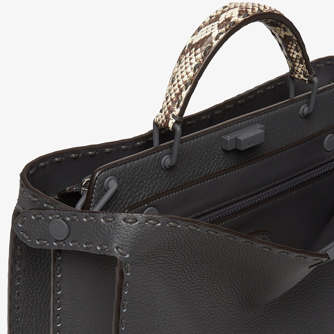 Medium Peekaboo ISeeU bag, made of dark gray Cuoio Romano leather finished with hand stitching. The  - 6