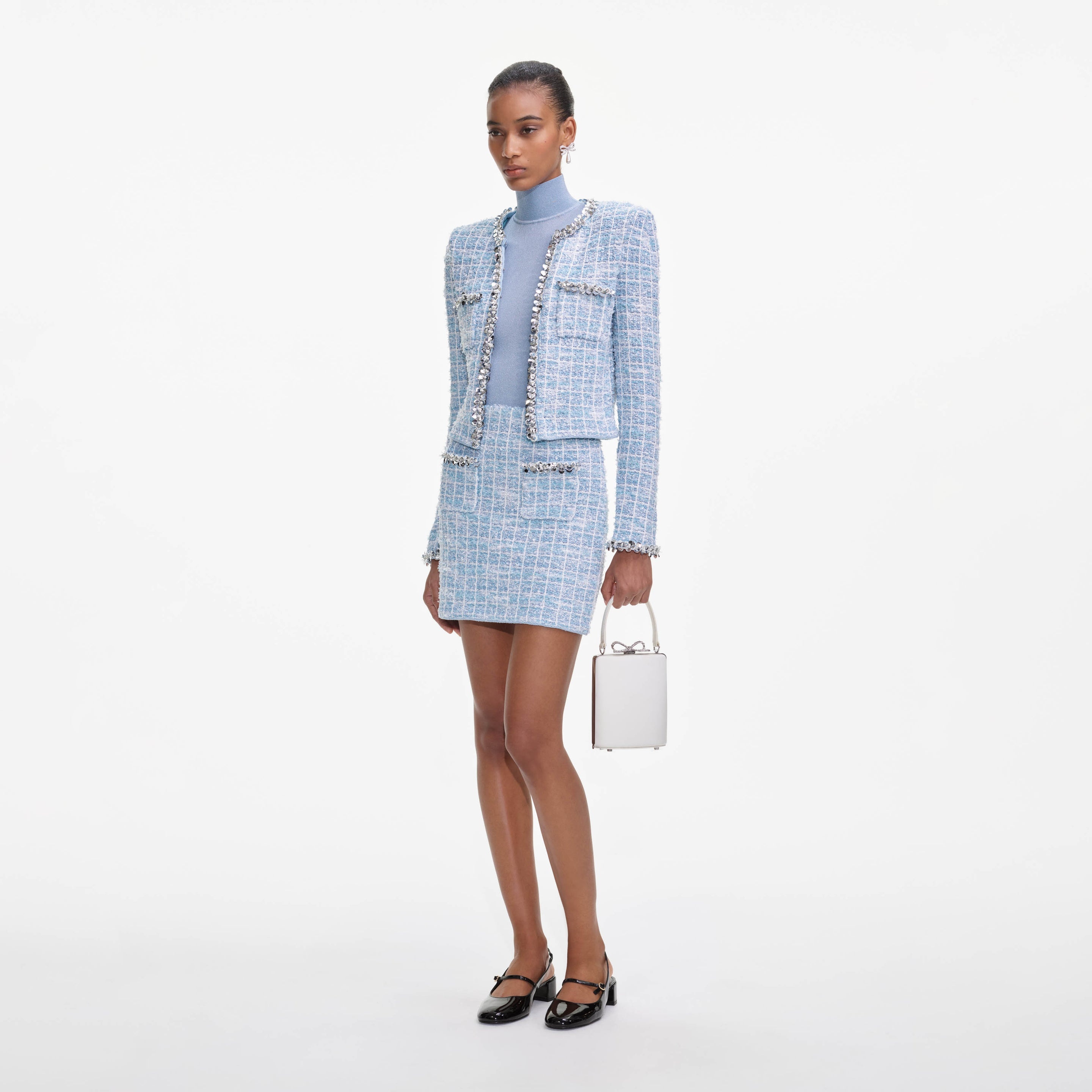 Blue Check Knit Mini Skirt - 2