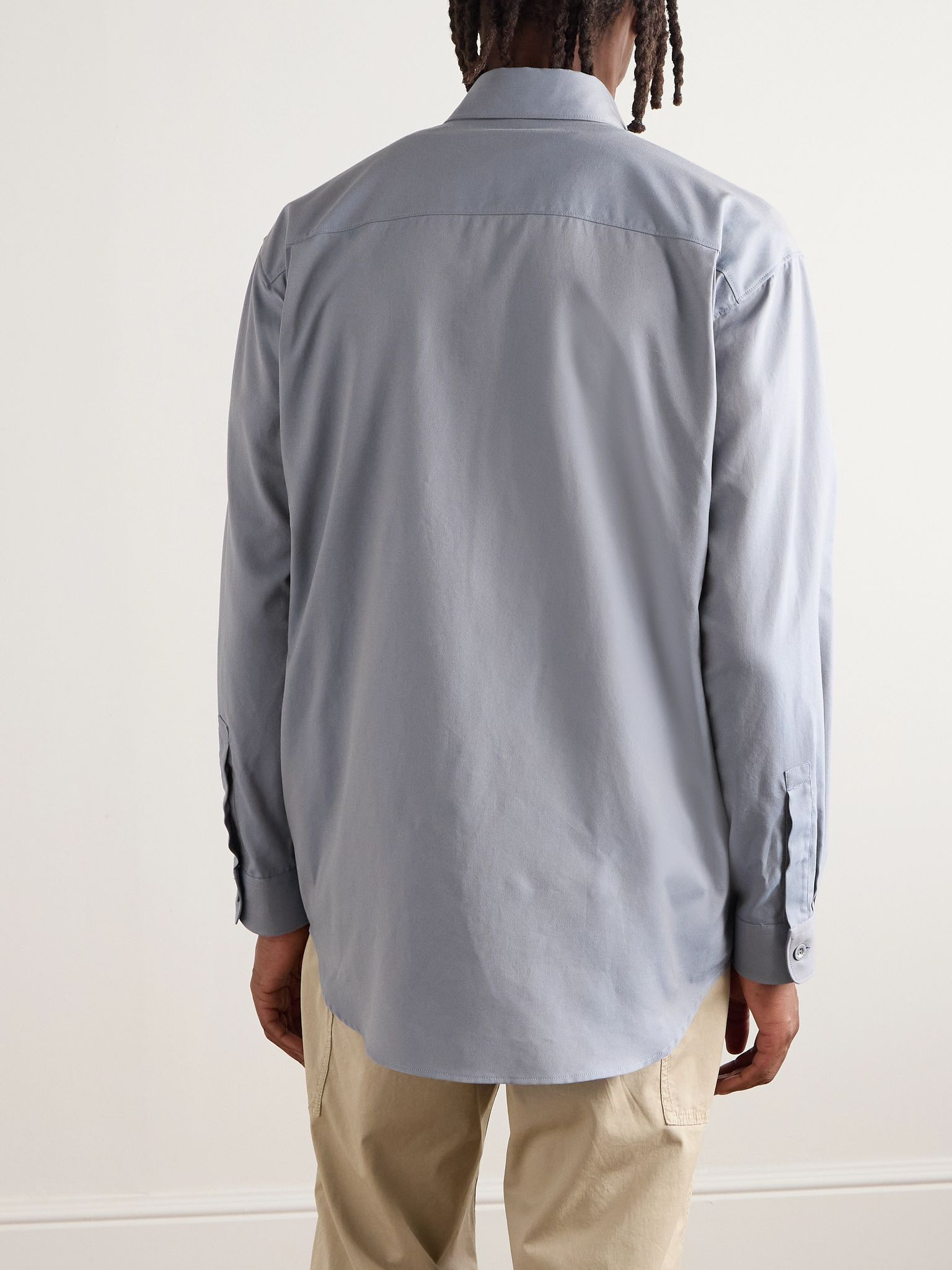 Marina Logo-Embroidered Garment-Dyed Cotton Oxford Shirt Blue - 4