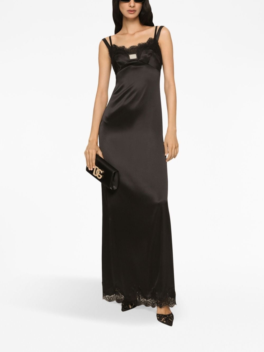 lace-trimmed satin gown - 2
