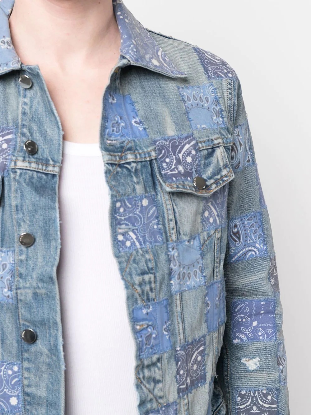 bandana-patchwork denim jacket - 5