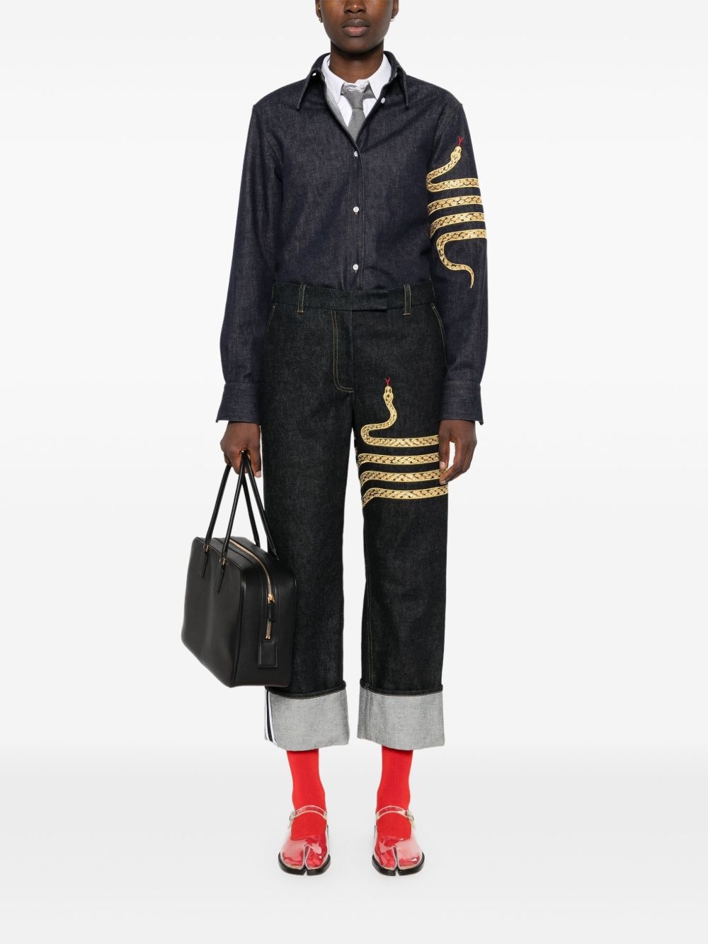 snake-embroidered chino jeans - 2