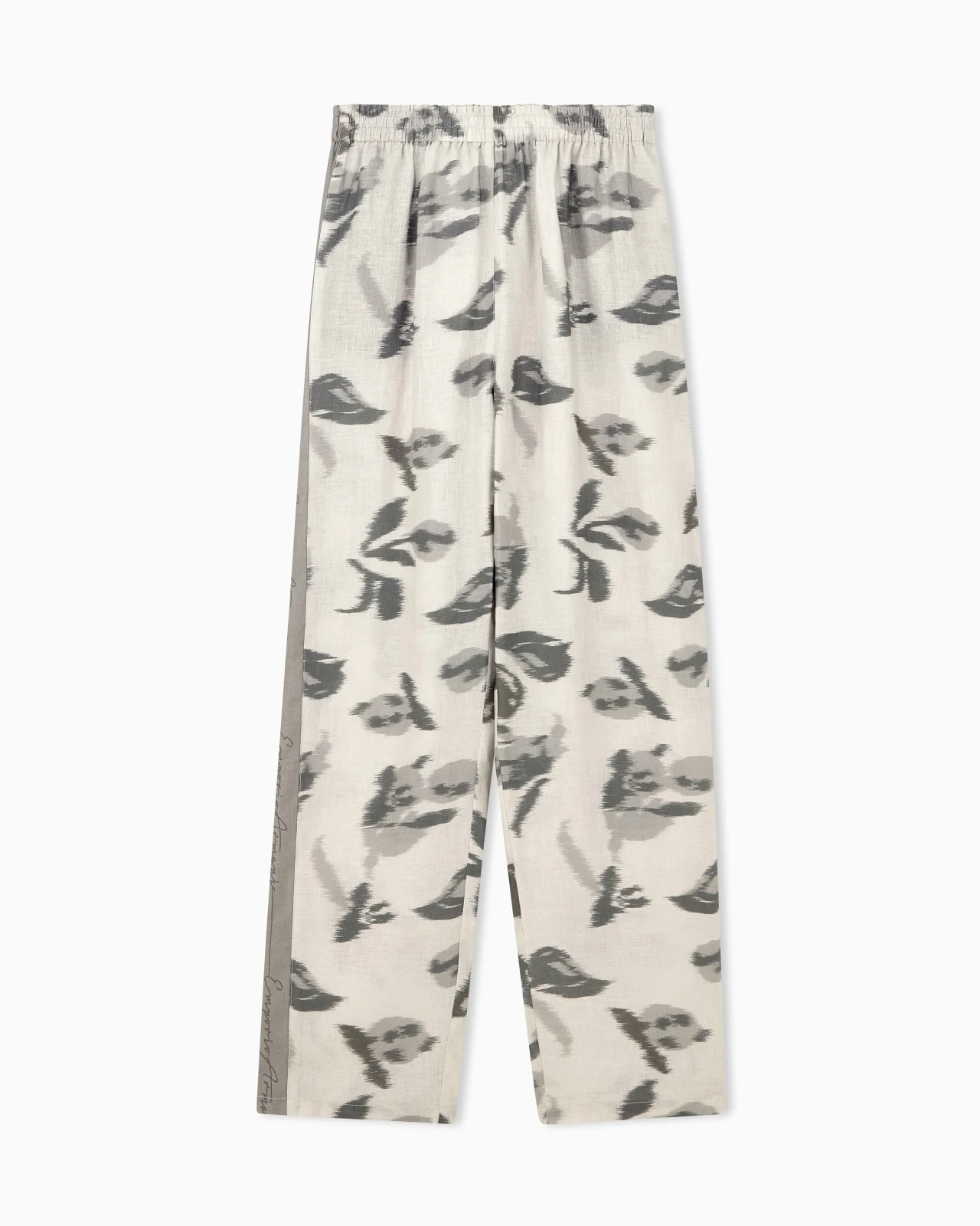 REGULAR FIT LINEN TROUSERS WITH CHINÉ FLOWER PRINT - 1