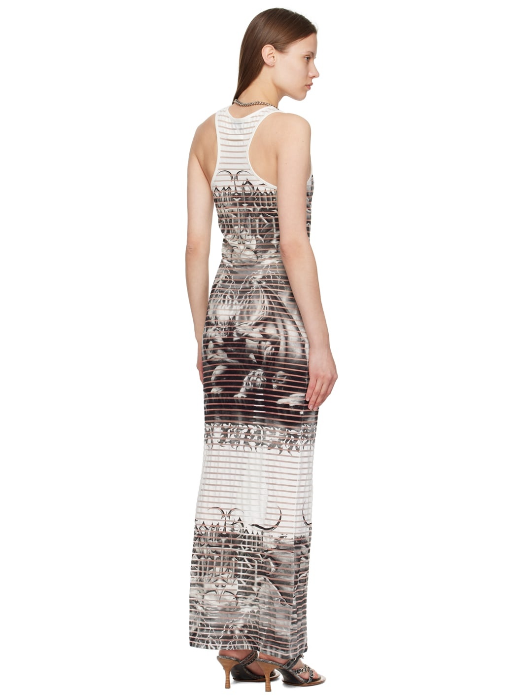 White & Black Scoop Neck Maxi Dress - 3