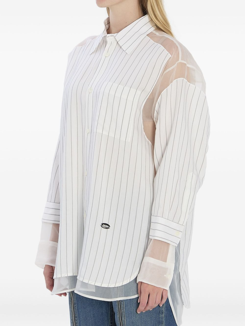 striped sheer-panel shirt - 2