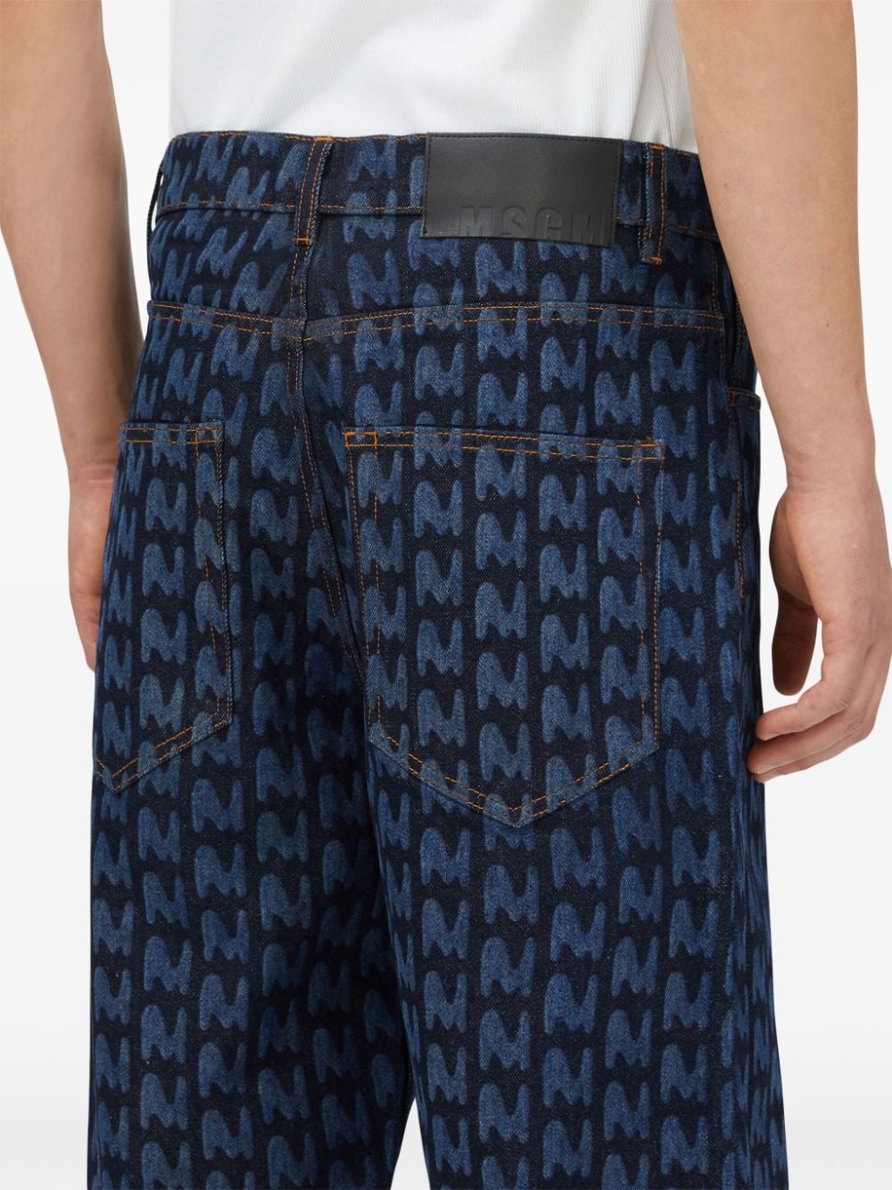 monogram-print cotton jeans - 5