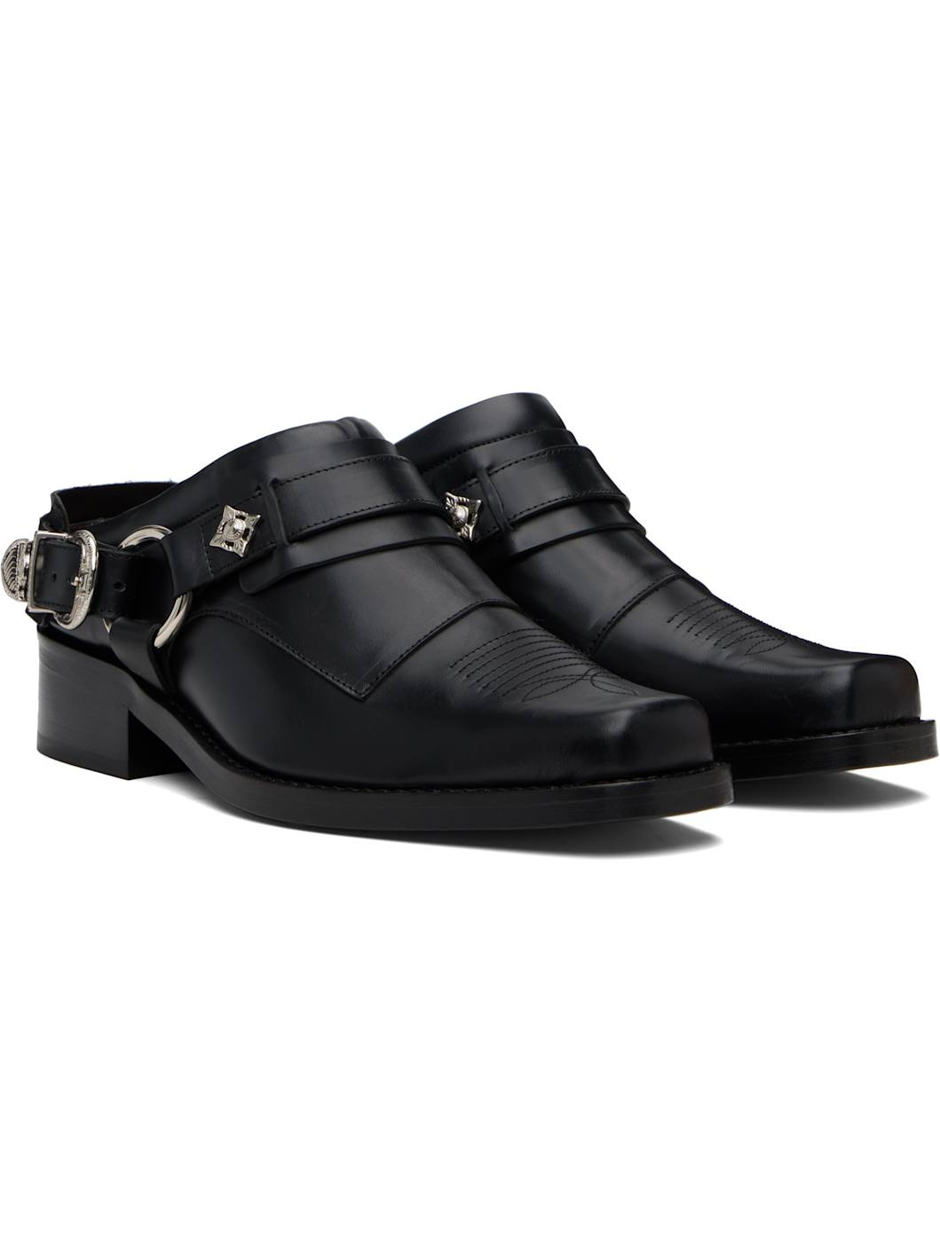 Black Western Mule Loafers - 4