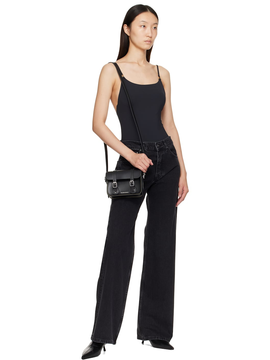 Black 7 Inch Leather Crossbody Bag - 4