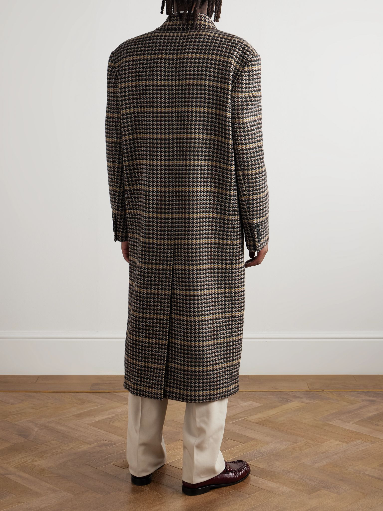 Double-Breasted Houndstooth Wool Coat Black - 4