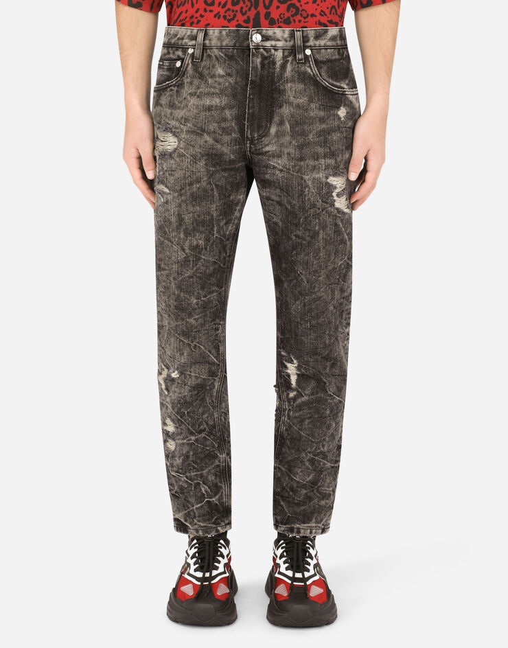 Loose gray wash jeans with rips - 1