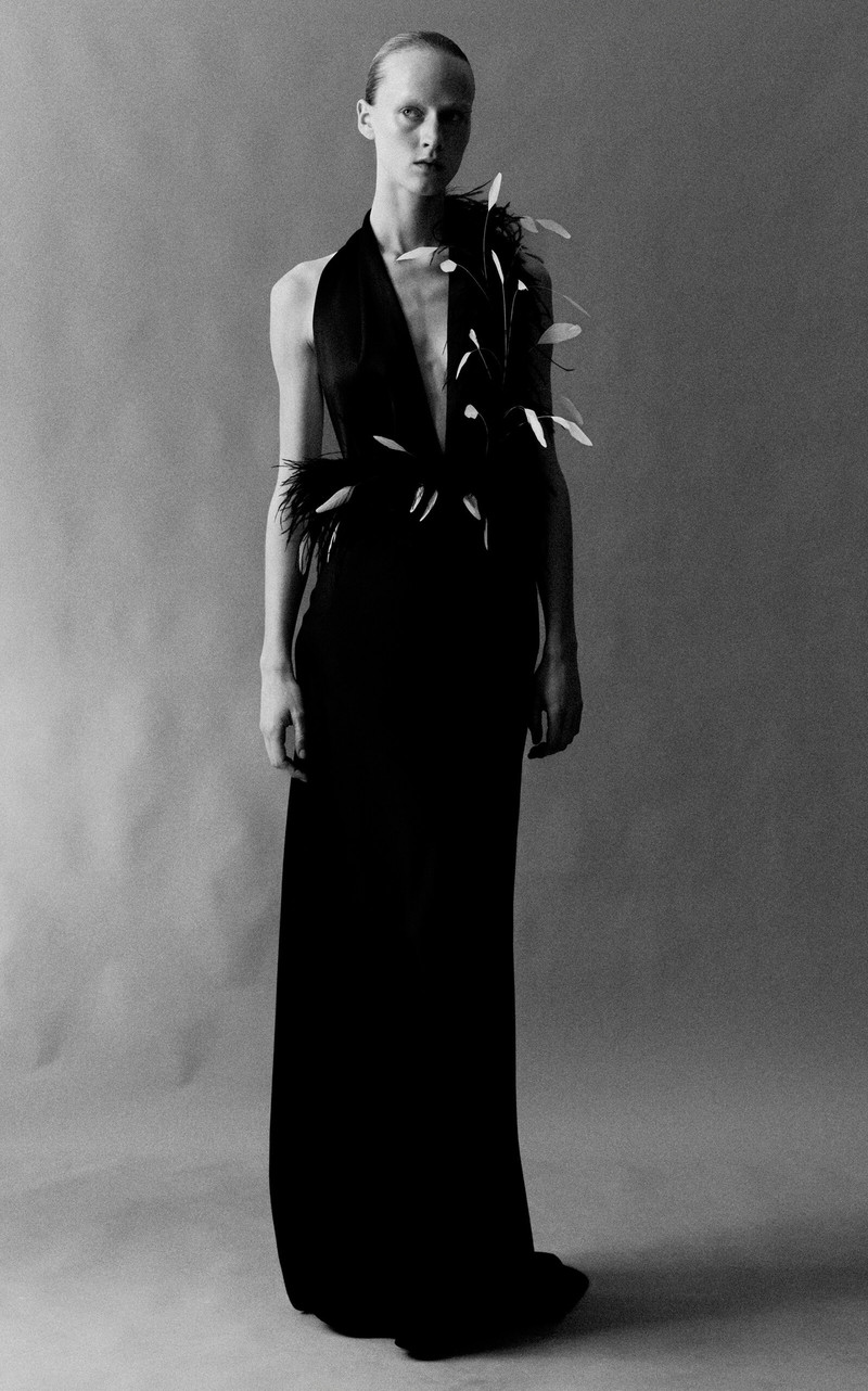 Carey V-Neck Feathered Maxi Dress black 5