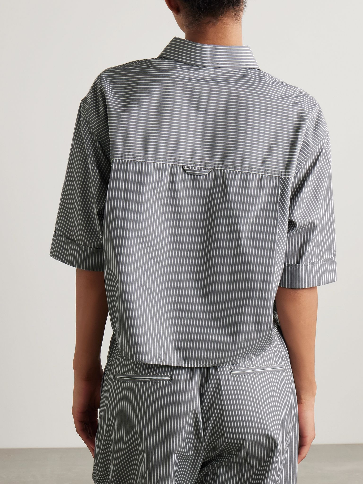 Cropped striped organic cotton shirt Gray - 3