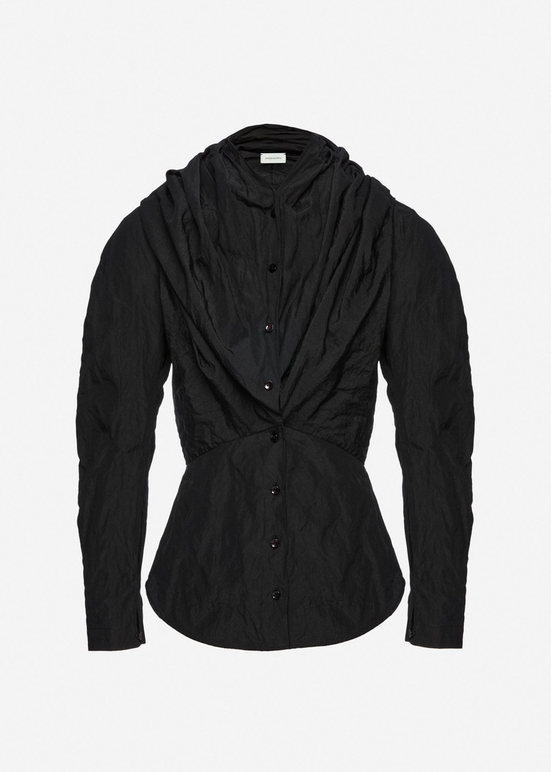 Shawl collar fitted blouse in black 1