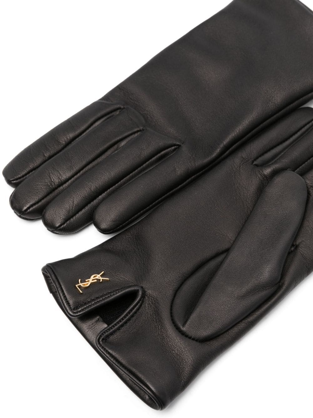 logo-plaque leather gloves - 2