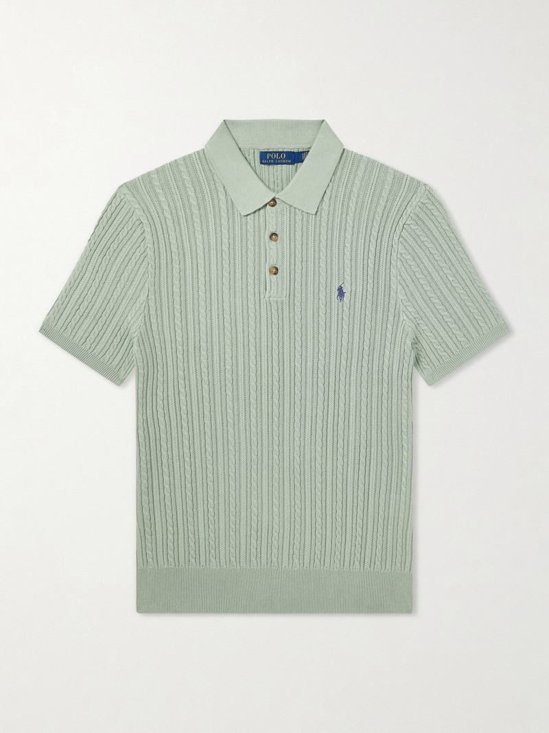 Logo-Embroidered Cable-Knit Cotton Polo Shirt 1