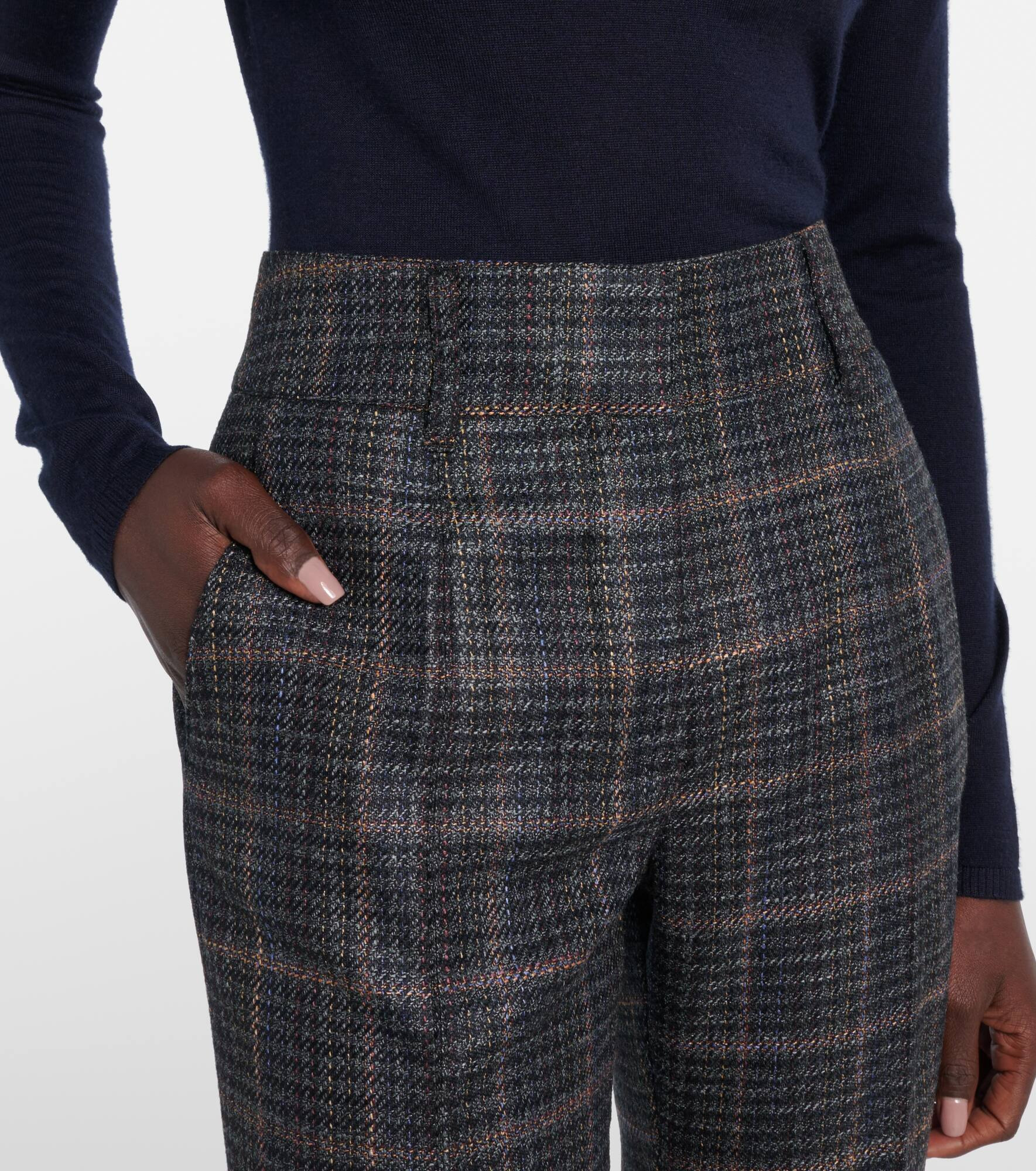 Rhein checked wool and silk flared pants - 4