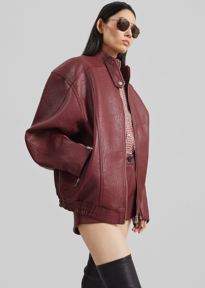 Troye Faux Leather Bomber Jacket - Burgundy 7